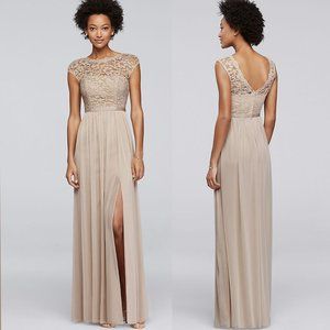 Long Bridesmaid Dress with Lace Bodice DAVID'S BRIDAL  F19328